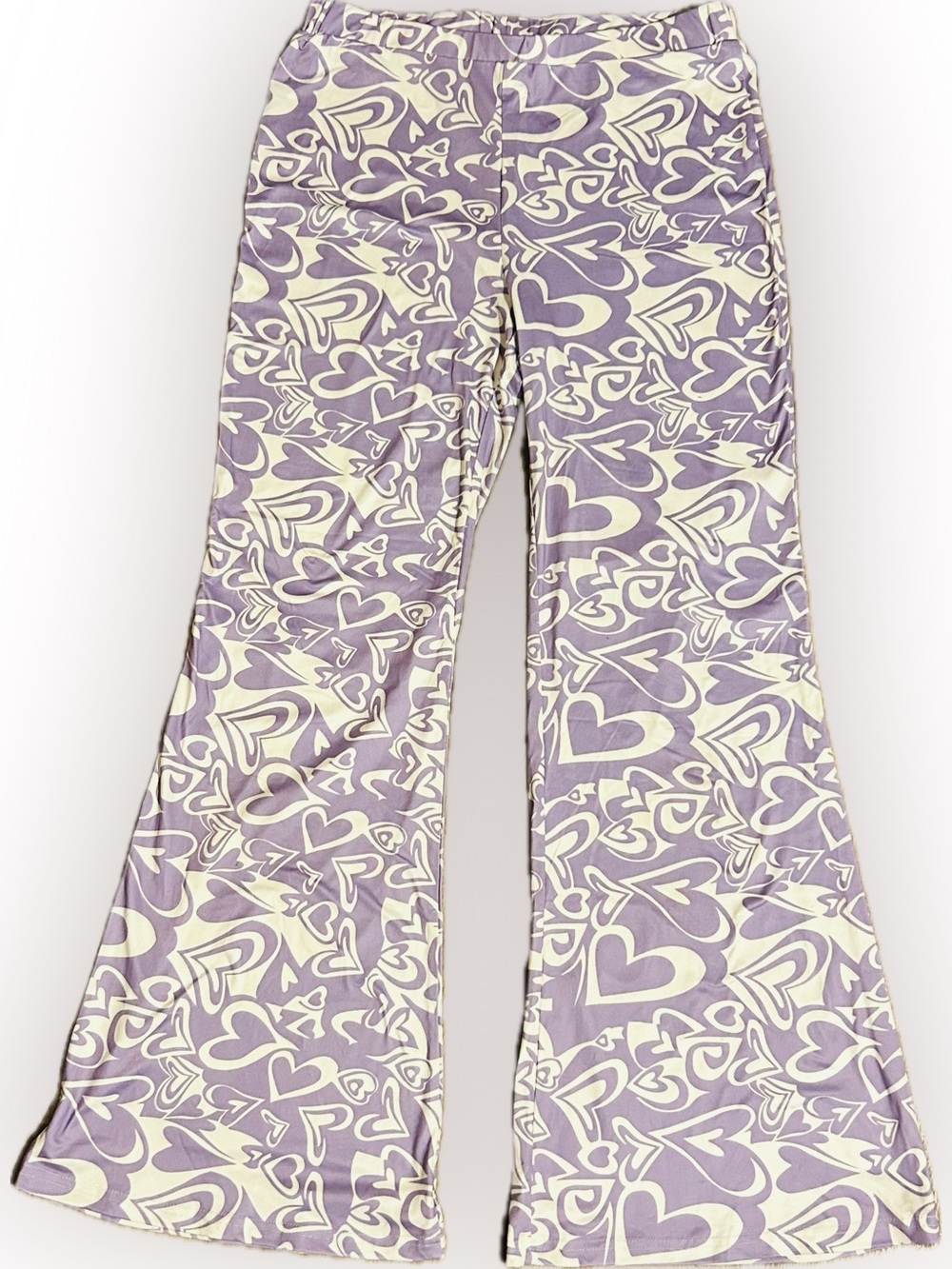 SHEIN Heart All-Over Print High Waist Casual Flare Pants (XL - 12)